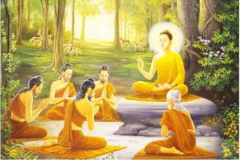 พระพุทธเจ้าทรงแสดงปฐมเทศนา "ธัมมจักกัปปวัตตนสูตร" แก่ปัญจวัคคีย์