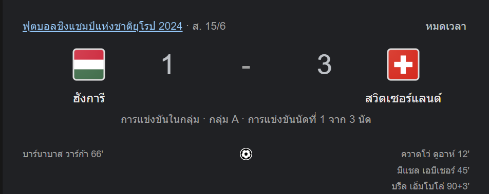 ฮังการี 1-3 สวิตเซอร์แลนด์