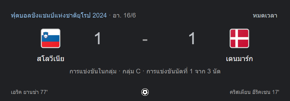 สโลวีเนีย 1-1 เดนมาร์ก