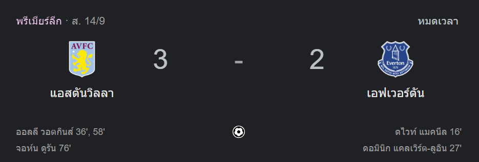 แอสตัน วิลล่า 3-2 เอฟเวอร์ตัน