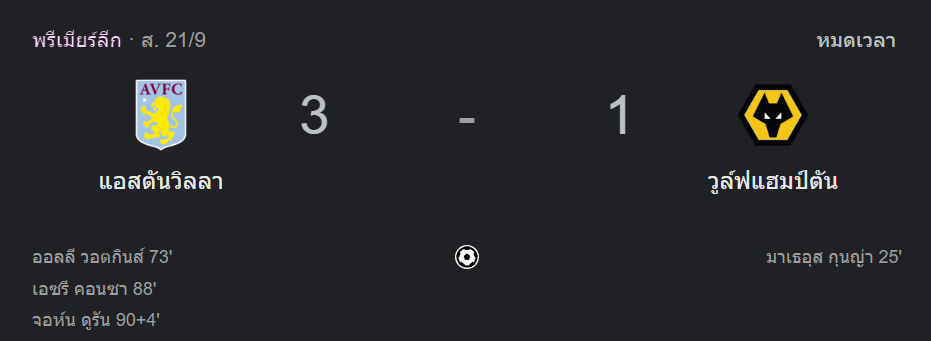 แอสตัน วิลล่า 3-1 วูล์ฟแฮมป์ตัน