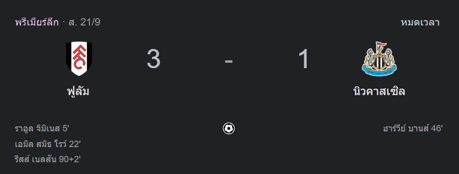 ฟูแล่ม 3-1 นิวคาสเซิ่ล ยูไนเต็ด